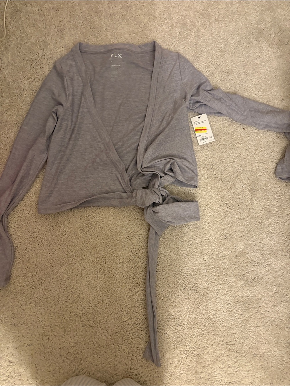 A New Day Gray Wrap Tie-Front Long Sleeve Top NWT